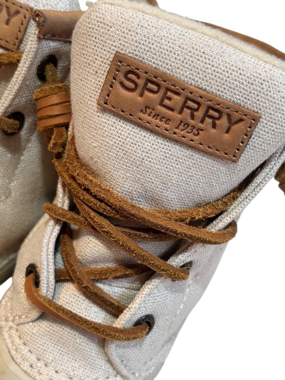 Sperry Womens  Duck Boots Size 6.5 Beige & Tan Waterproof Rubber Sole & Canvas U - Picture 7 of 10